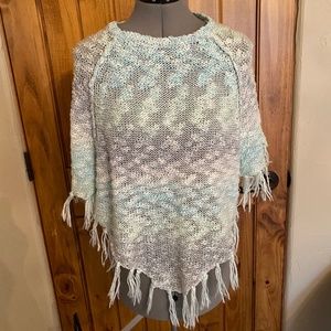 Justice Mint Green Poncho with Tassels, Size Large